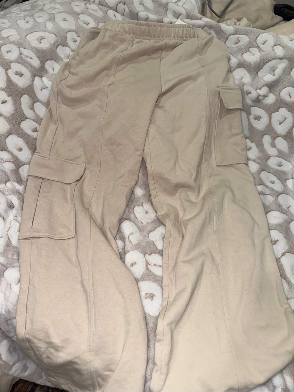 Zara Beige Cargo Track Pants with Elastic Waist